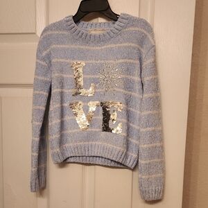 btween Light Blue Striped Sweater with Silver Sequin Love Design Toddler 4t